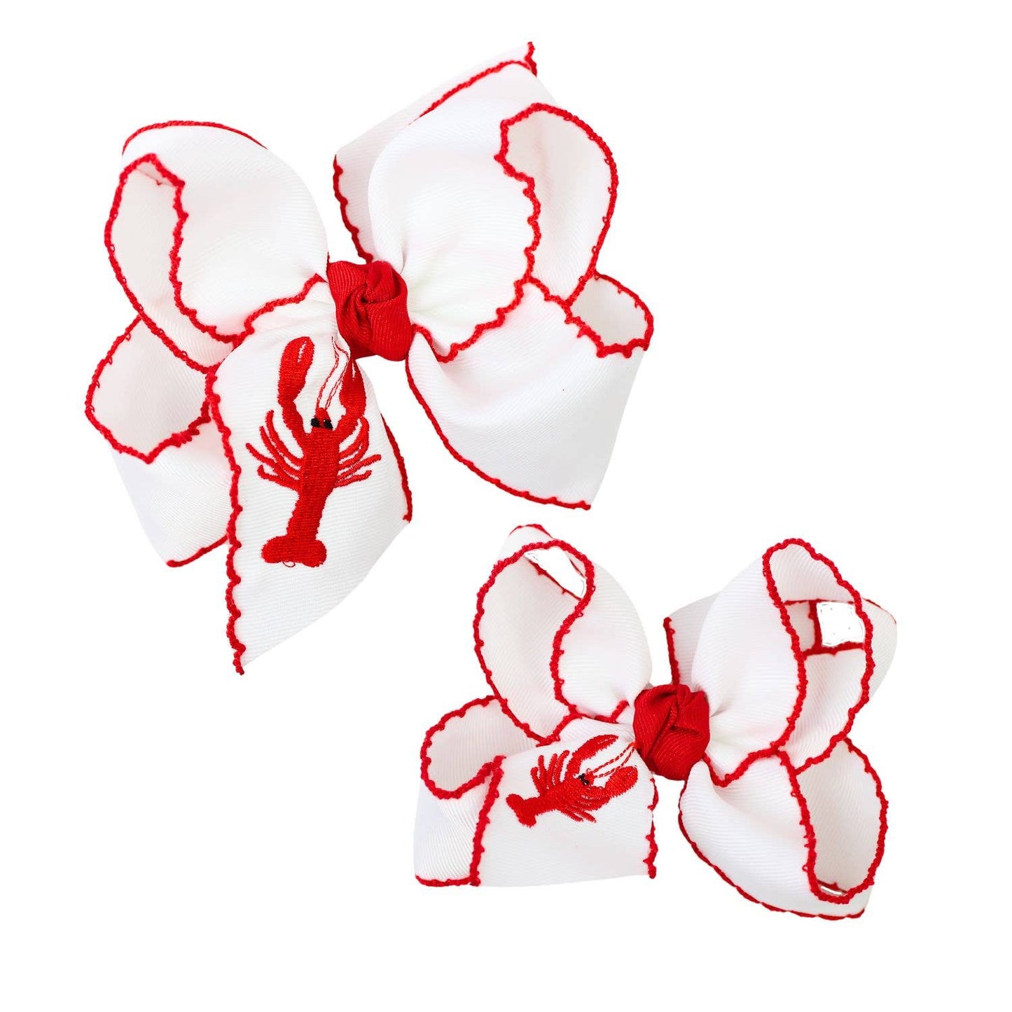 Crawfish Embroidered Crochet Edge Bow