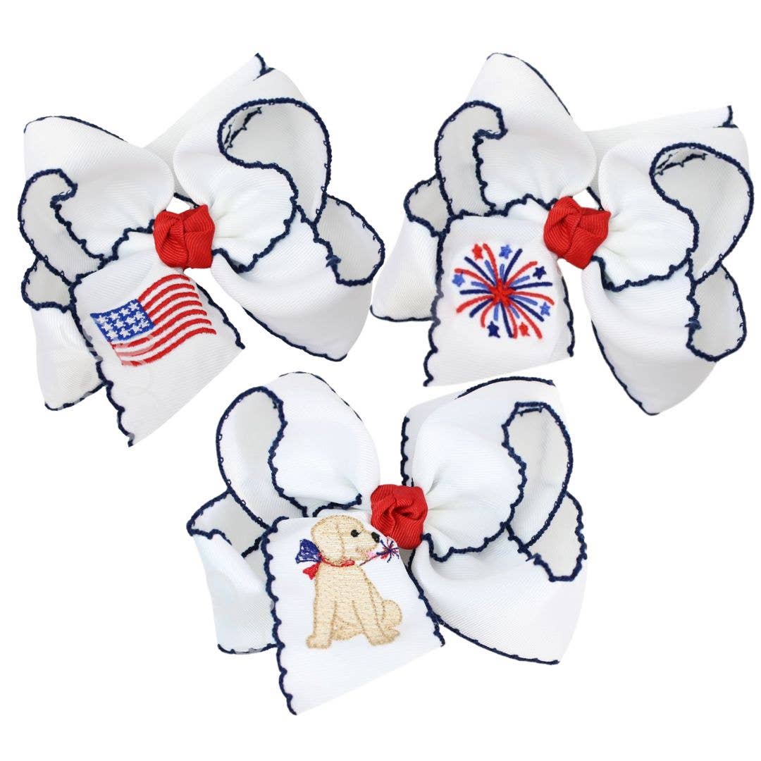 Patriotic Embroidered Crochet Edge Bow