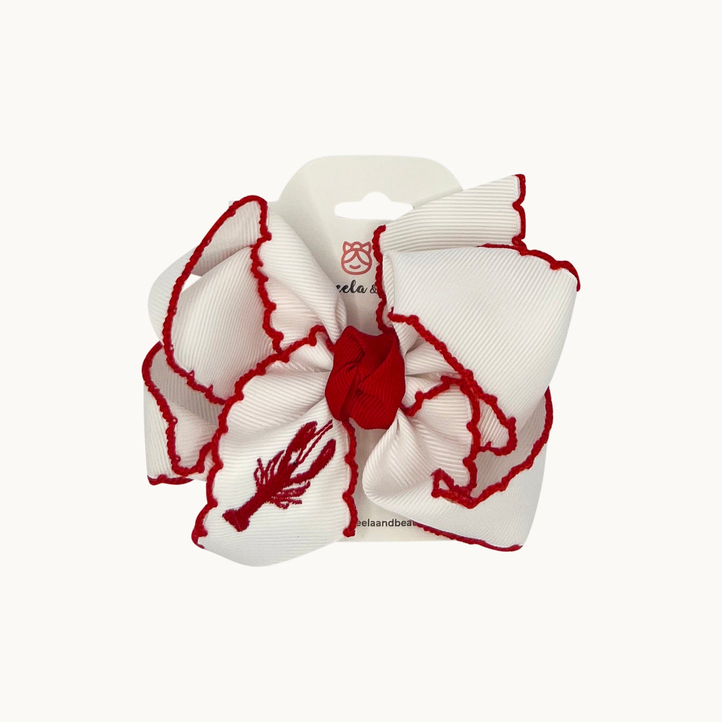 Crawfish Embroidered Crochet Edge Bow