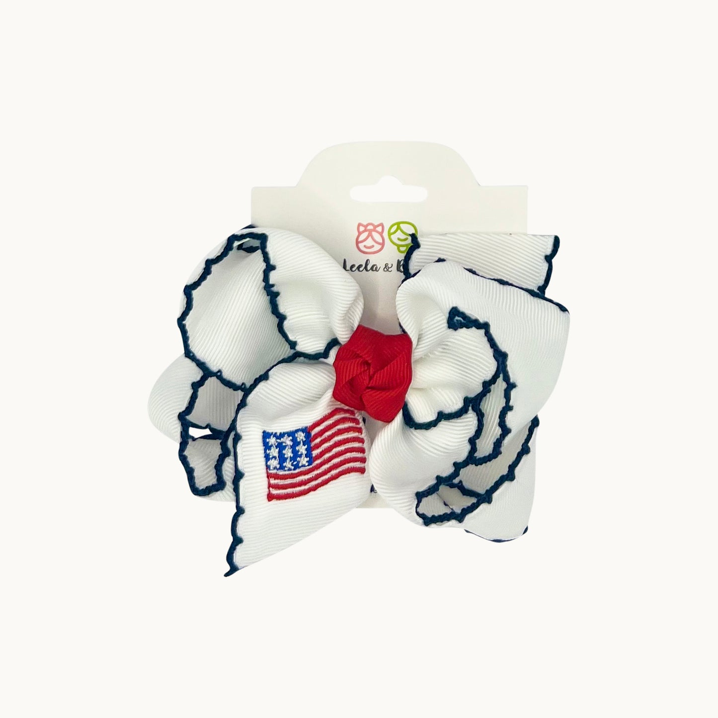 Patriotic Embroidered Crochet Edge Bow