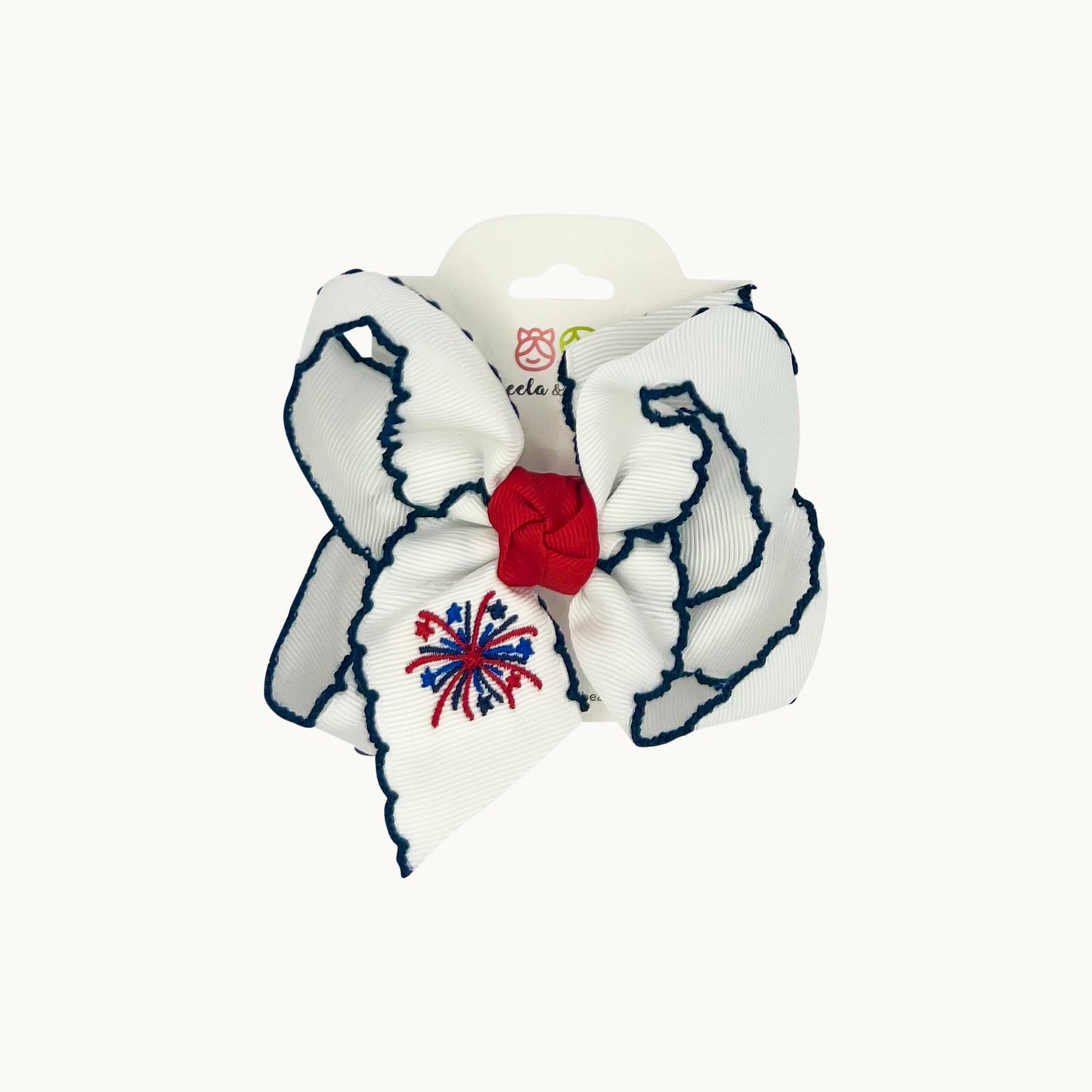Patriotic Embroidered Crochet Edge Bow