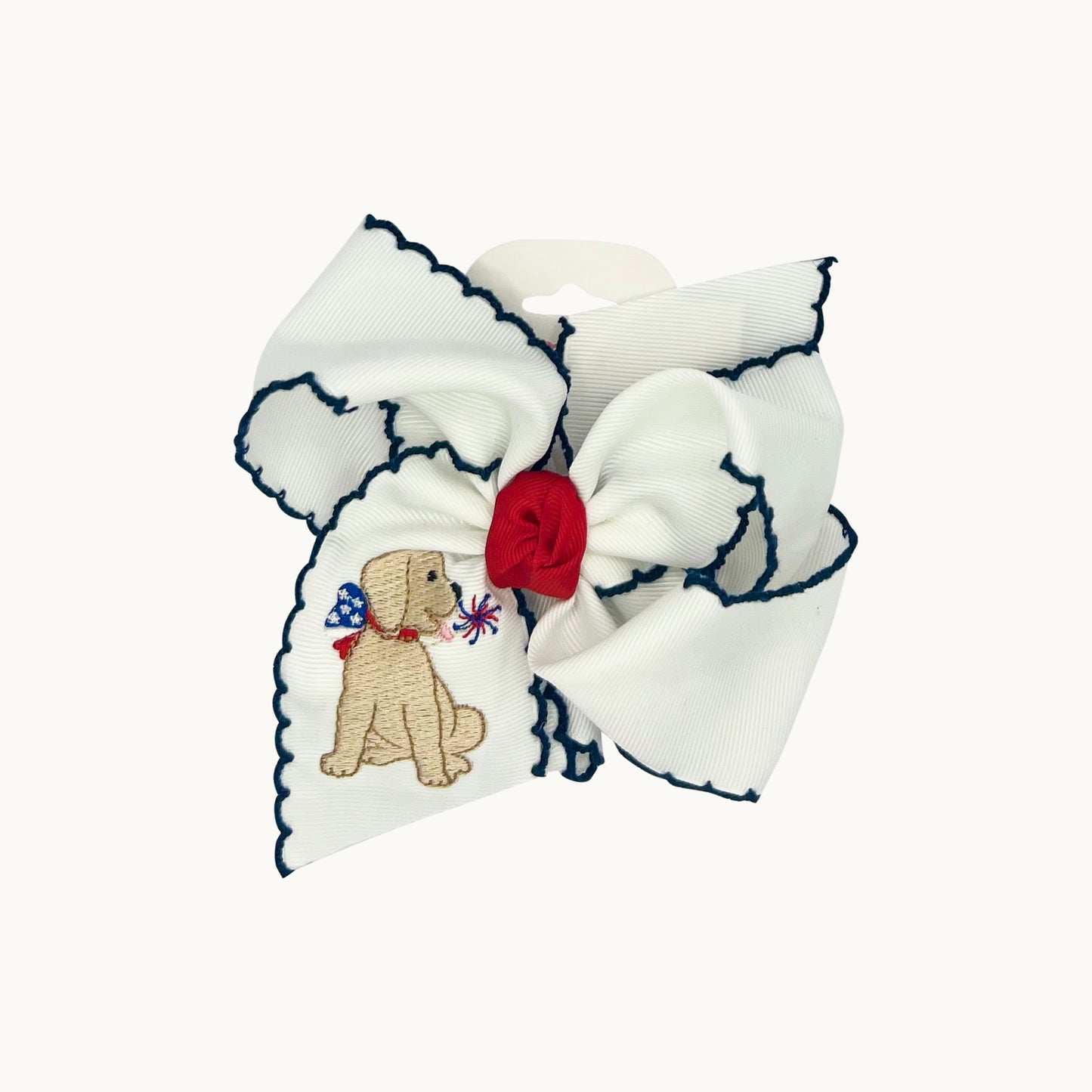 Patriotic Embroidered Crochet Edge Bow