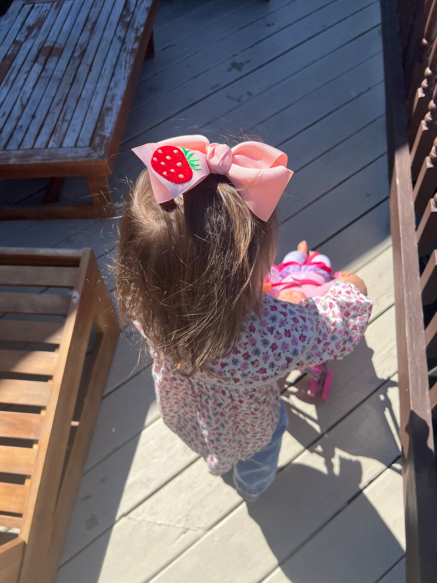 Embroidered Strawberry Straight Edge Boutique Bow