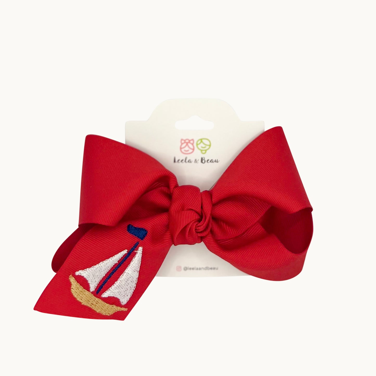 Embroidered Sailboat Straight Edge Boutique Bow