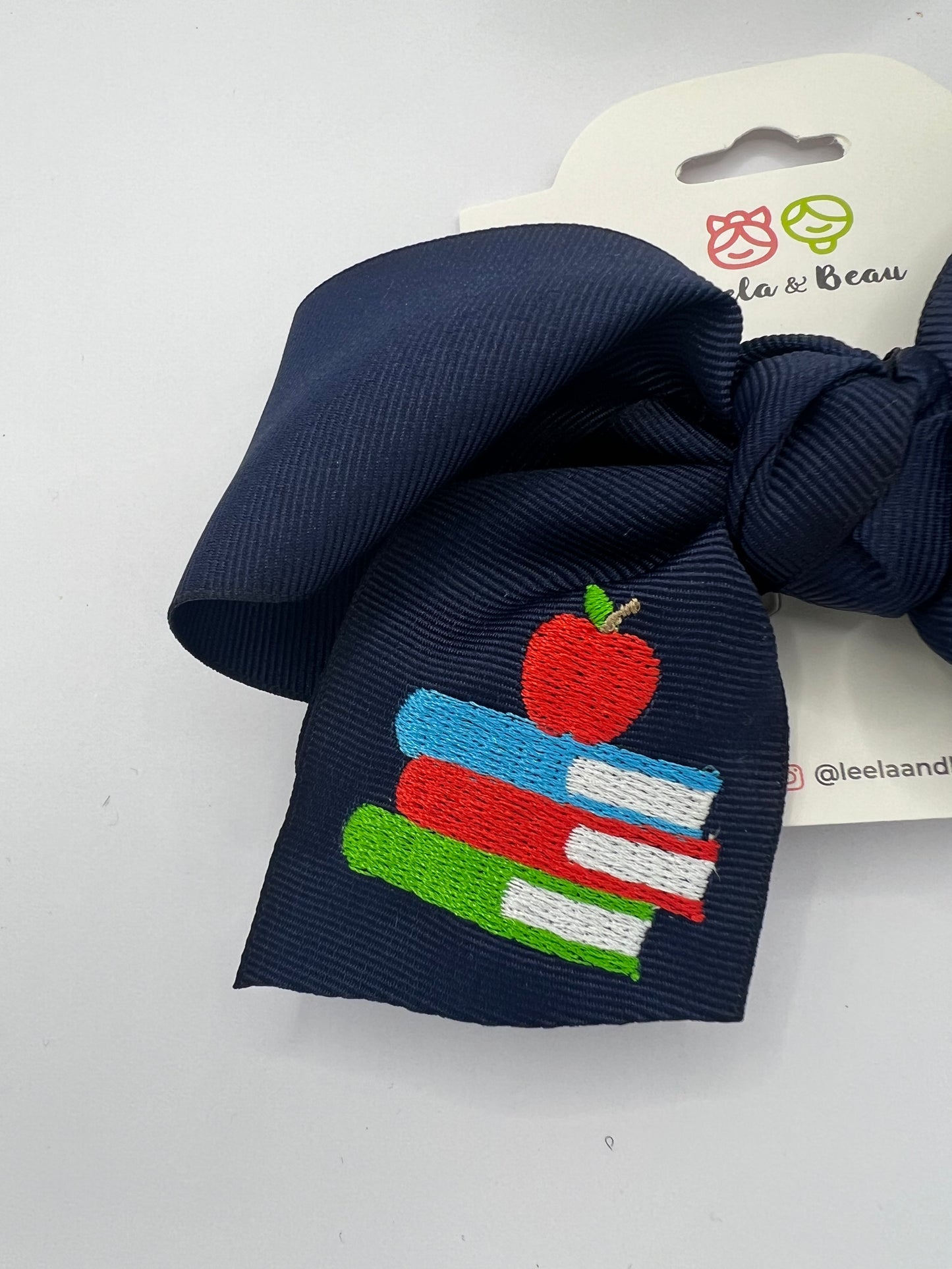 Embroidered Books Straight Edge Boutique Bow