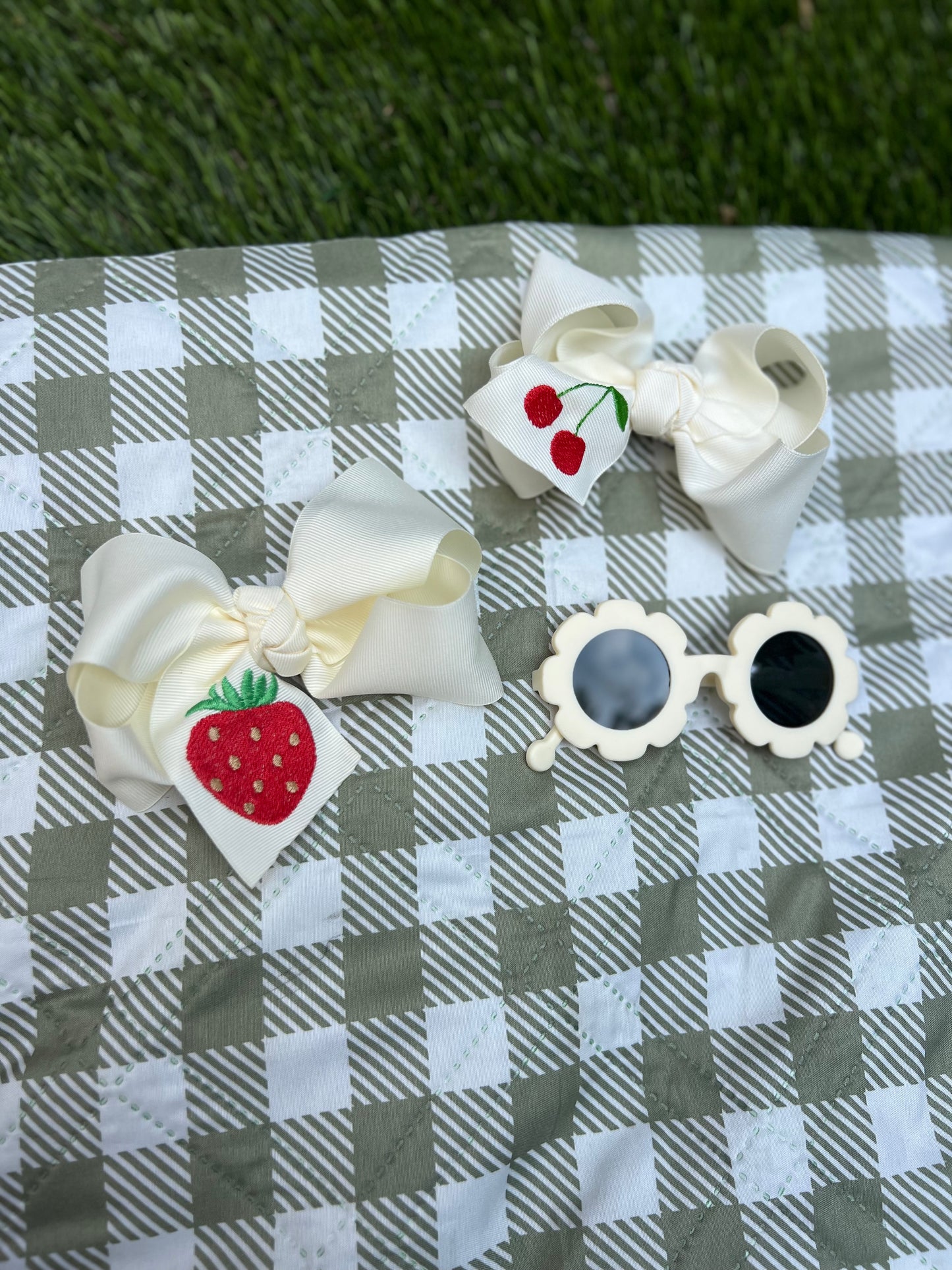 Embroidered Cherry Straight Edge Boutique Bow