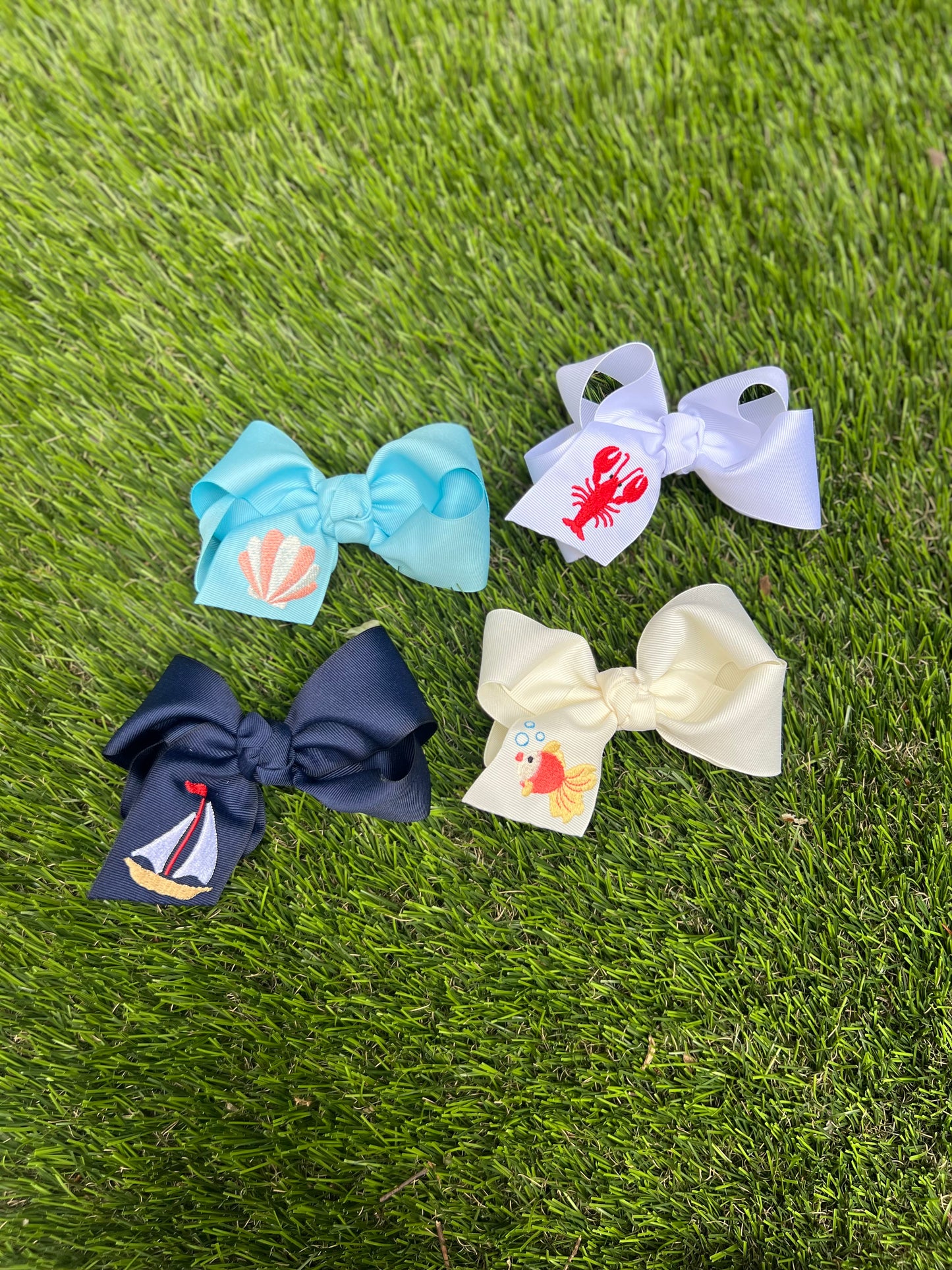 Embroidered Sailboat Straight Edge Boutique Bow