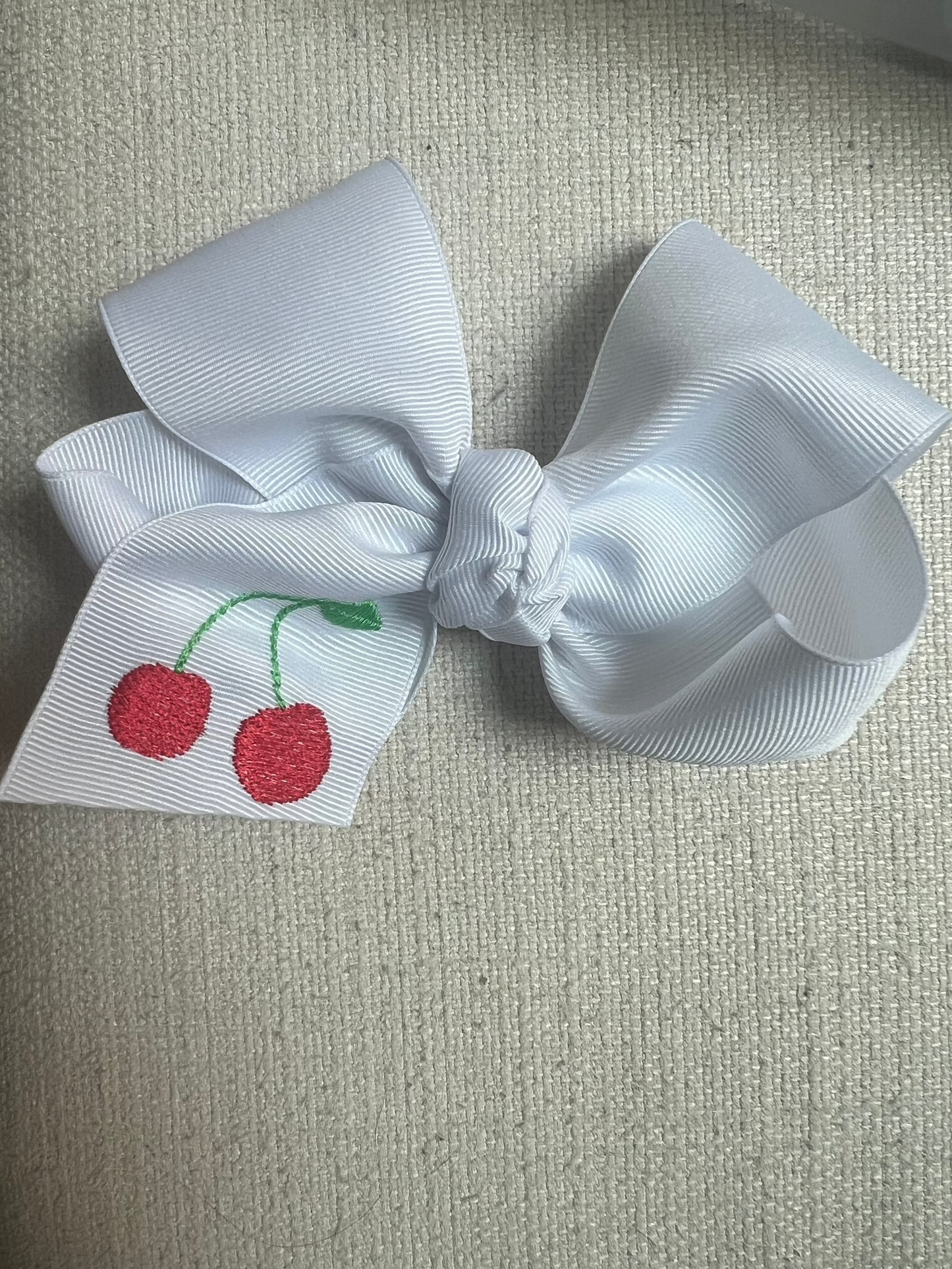 Embroidered Cherry Straight Edge Boutique Bow