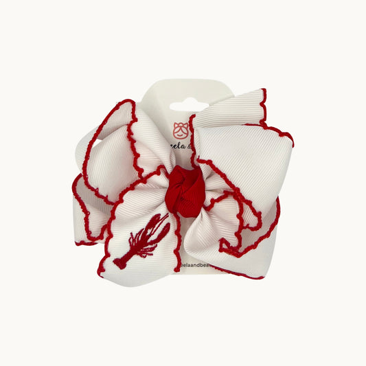 Crawfish Embroidered Crochet Edge Bow