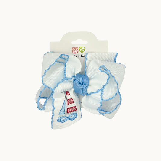 Sailboat Embroidered Crochet Edge Bow