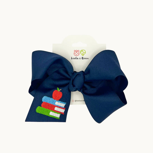 Embroidered Books Straight Edge Boutique Bow