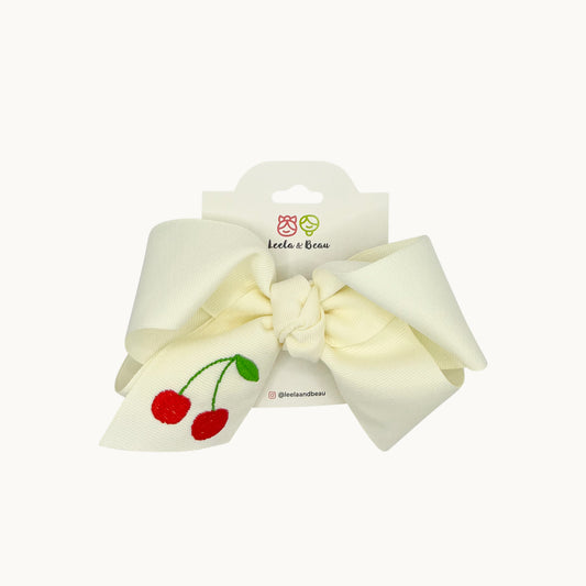 Embroidered Cherry Straight Edge Boutique Bow