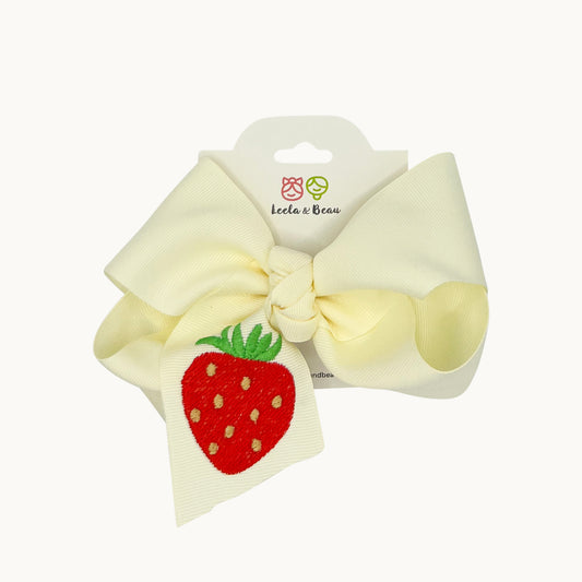 Embroidered Strawberry Straight Edge Boutique Bow