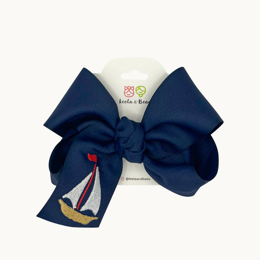 Embroidered Sailboat Straight Edge Boutique Bow